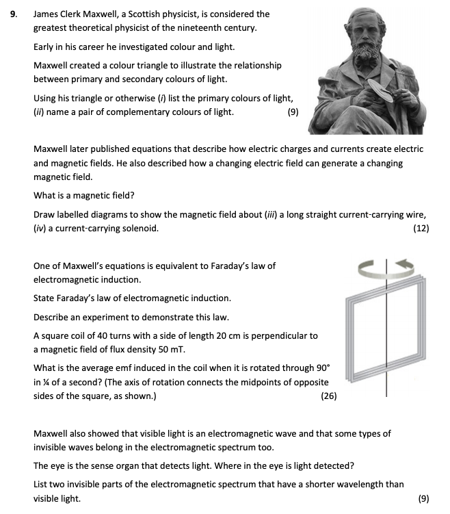 James-Clerk-Maxwell,-a-Scottish-physicist,-is-considered-the-greatest-theoretical-physicist-of-the-nineteenth-century-Leaving Cert Physics-Question 9-2018.png