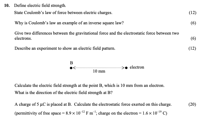 Define-electric-field-strength-Leaving Cert Physics-Question 10-2005.png