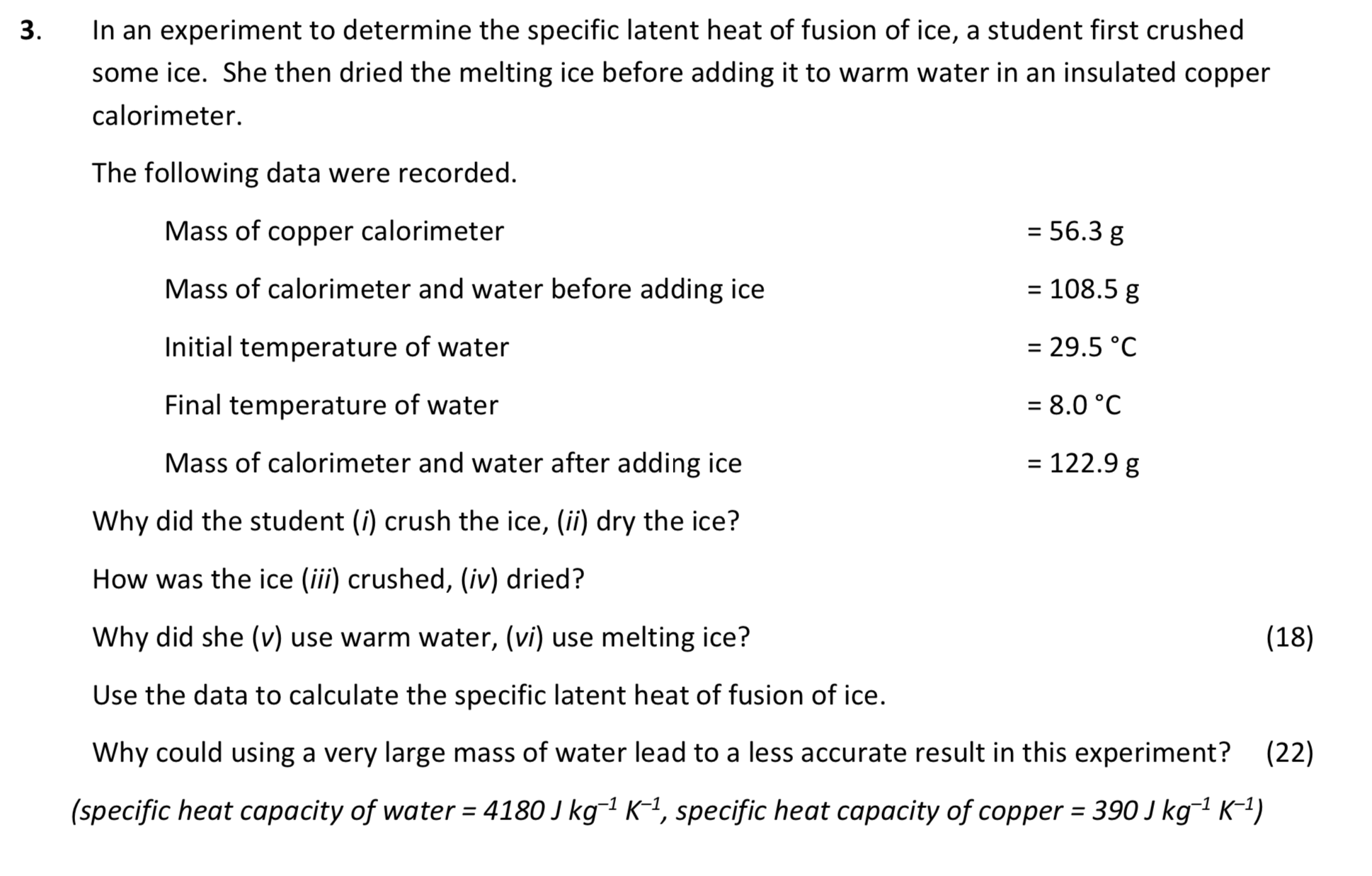 In-an-experiment-to-determine-the-specific-latent-heat-of-fusion-of-ice,-a-student-first-crushed-some-ice-Leaving Cert Physics-Question 3-2019.png