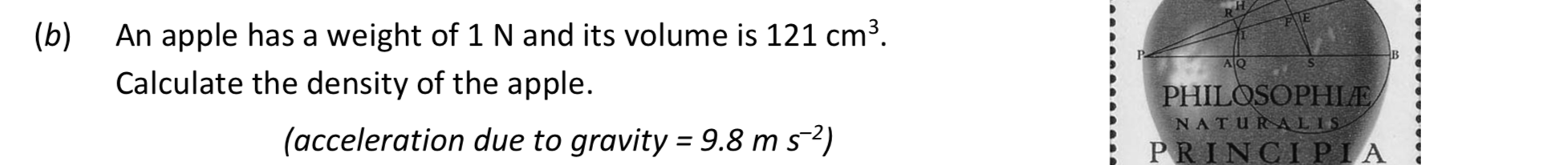 An-apple-has-a-weight-of-1-N-and-its-volume-is-121-cm³-Leaving Cert Physics-Question (b)-2019.png