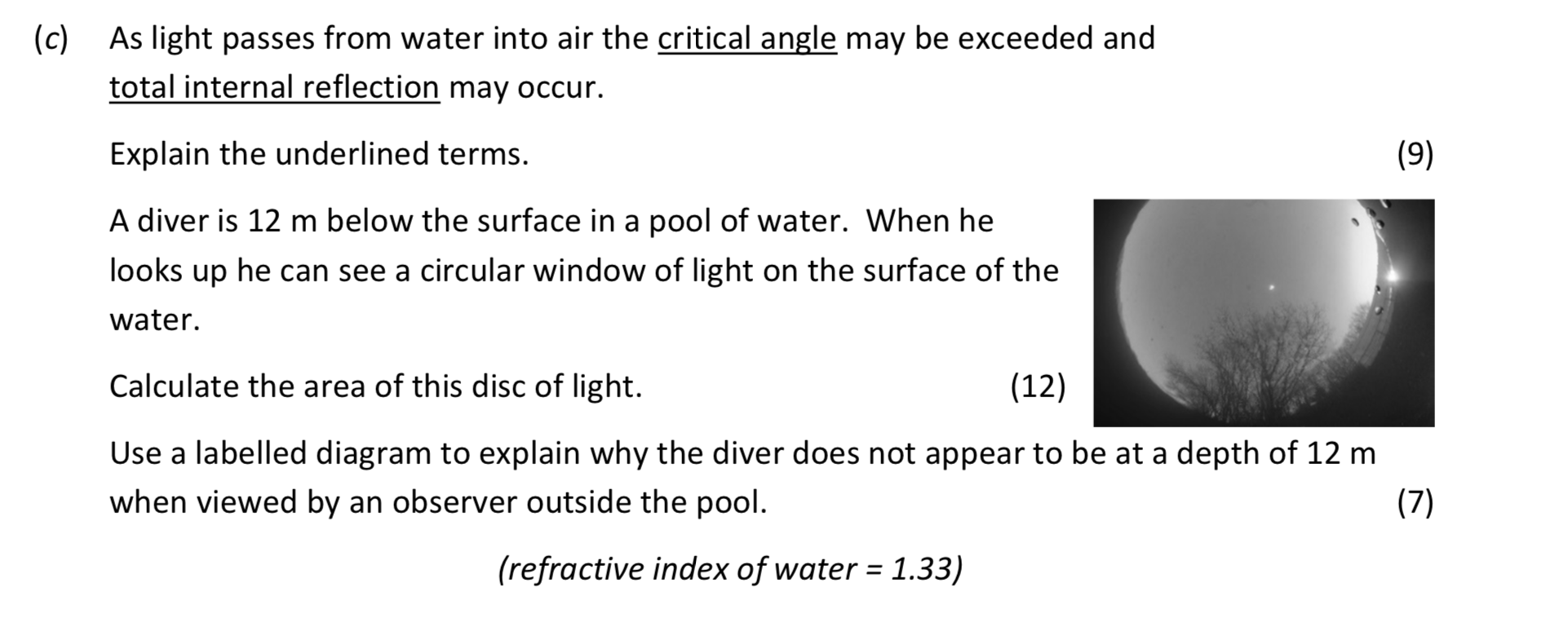 As-light-passes-from-water-into-air-the-critical-angle-may-be-exceeded-and-total-internal-reflection-may-occur-Leaving Cert Physics-Question c-2019.png