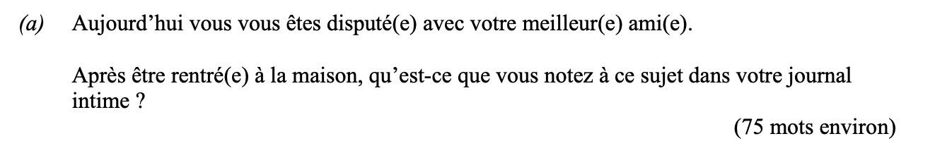 Aujourd’hui-vous-vous-êtes-disputé(e)-avec-votre-meilleur(e)-ami(e)-Leaving Cert French-Question 1(a)-2009.png