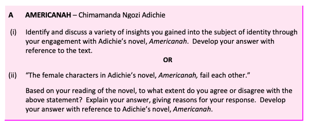Identify-and-discuss-a-variety-of-insights-you-gained-into-the-subject-of-identity-through-your-engagement-with-Adichie’s-novel,-Americanah-Leaving Cert English-Question A (i)-2019.png
