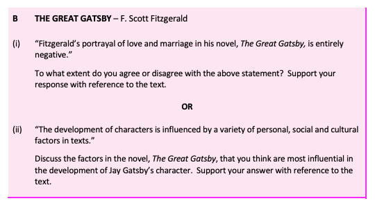 "Fitzgerald's-portrayal-of-love-and-marriage-in-his-novel,-The-Great-Gatsby,-is-entirely-negative."--To-what-extent-do-you-agree-or-disagree-with-the-above-statement?-Support-your-response-with-reference-to-the-text-Leaving Cert English-Question B-2018.png
