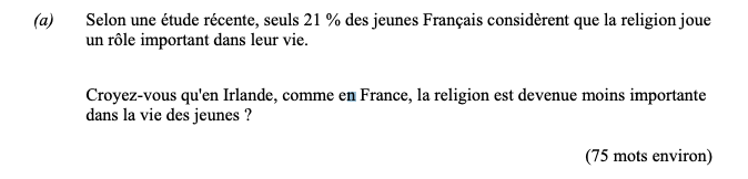 Selon-une-étude-récente,-seuls-21-%-des-jeunes-Français-considèrent-que-la-religion-joue-un-rôle-important-dans-leur-vie-Leaving Cert French-Question a-2011.png