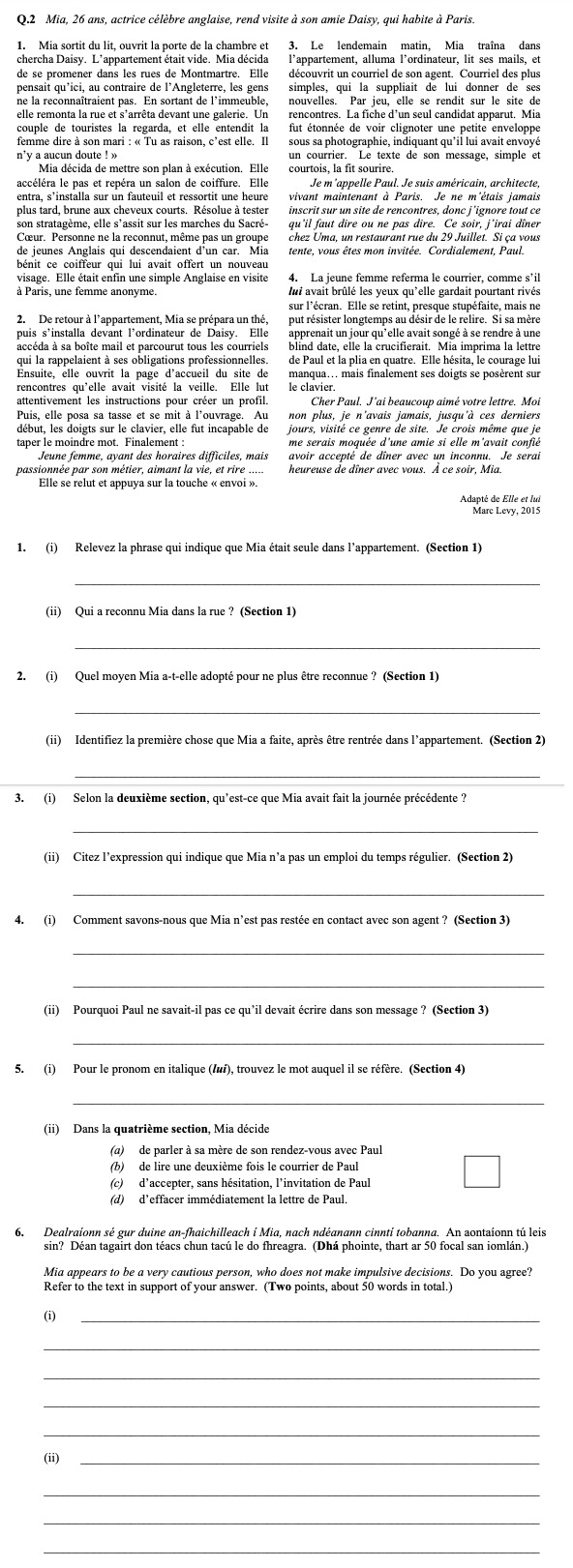 1.-Mia-sortit-du-lit,-ouvrit-la-porte-de-la-chambre-et-chercha-Daisy-Leaving Cert French-Question Q.2-2016.png