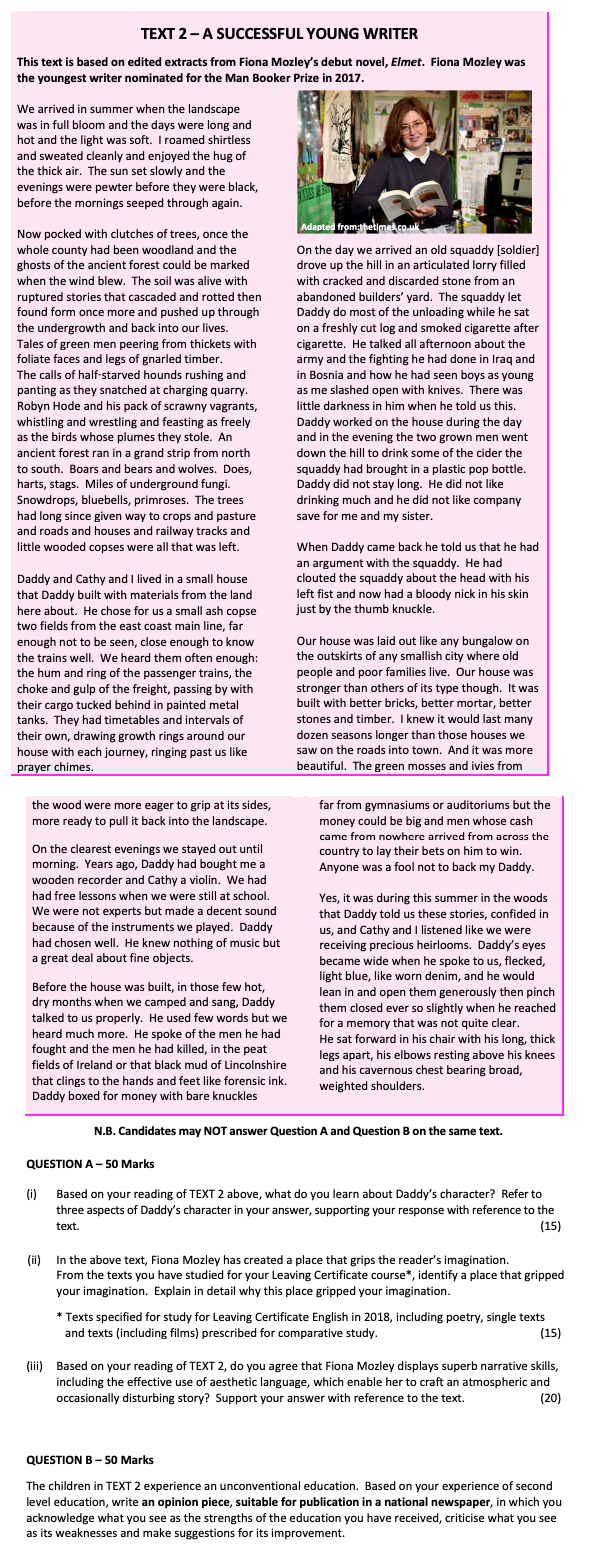 Based-on-your-reading-of-TEXT-2-above,-what-do-you-learn-about-Daddy's-character?---Refer-to-three-aspects-of-Daddy's-character-in-your-answer,-supporting-your-response-with-reference-to-the-text-Leaving Cert English-Question QUESTION A-2018.png