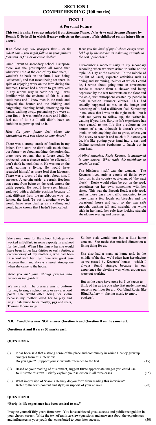 It-has-been-said-that-a-strong-sense-of-the-place-and-community-in-which-Heaney-grew-up-emerges-from-this-interview-Leaving Cert English-Question QUESTION A-2010.png