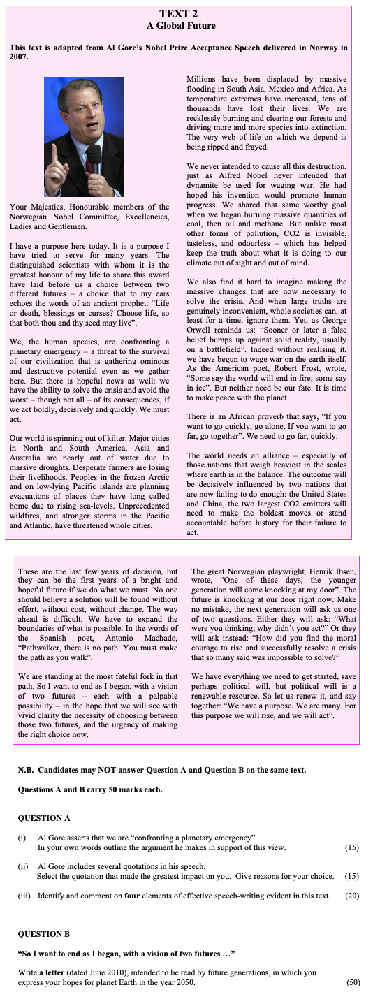 Al-Gore-asserts-that-we-are-"confronting-a-planetary-emergency"-Leaving Cert English-Question QUESTION A-2010.png