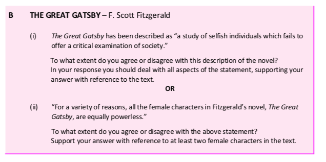 The-Great-Gatsby-has-been-described-as-“a-study-of-selfish-individuals-which-fails-to-offer-a-critical-examination-of-society.”--To-what-extent-do-you-agree-or-disagree-with-this-description-of-the-novel?-In-your-response-you-should-deal-with-all-aspects-of-the-statement,-supporting-your-answer-with-reference-to-the-text.-Leaving Cert English-Question B(i)-2017.png