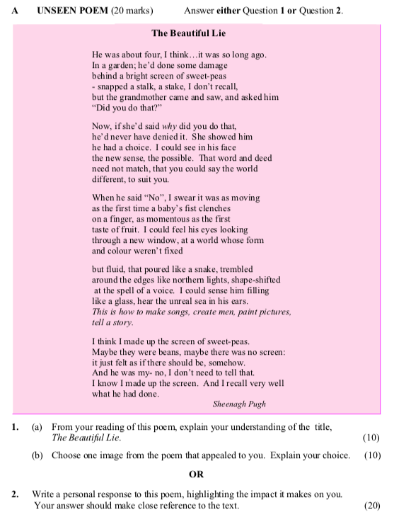 From-your-reading-of-this-poem,-explain-your-understanding-of-the-title,-The-Beautiful-Lie-Leaving Cert English-Question 1-2012.png