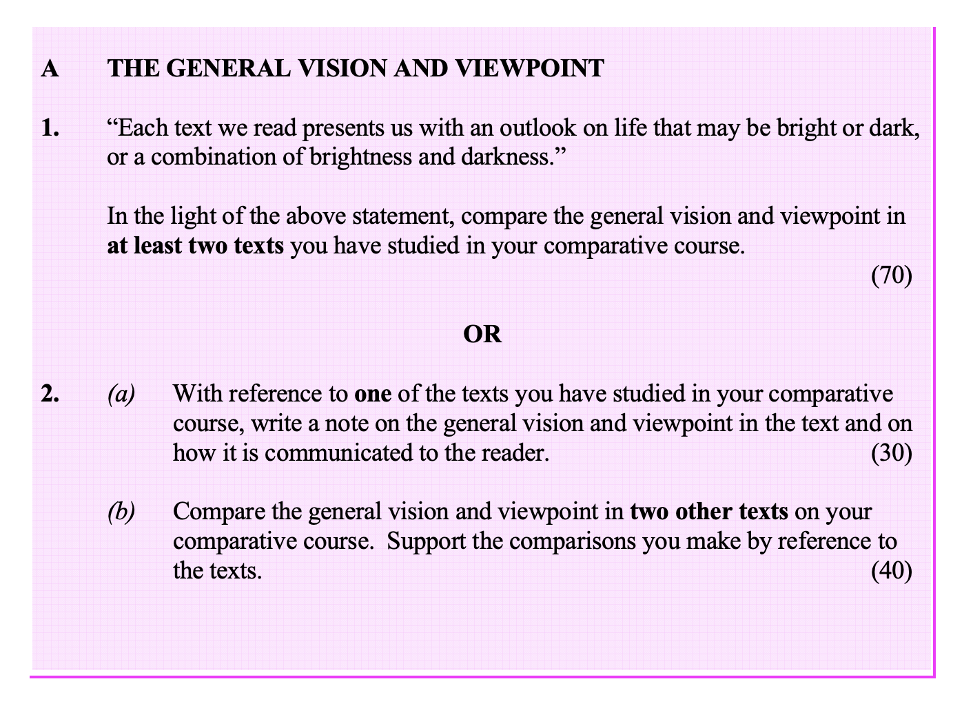Each-text-we-read-presents-us-with-an-outlook-on-life-that-may-be-bright-or-dark,-or-a-combination-of-brightness-and-darkness-Leaving Cert English-Question 1-2005.png