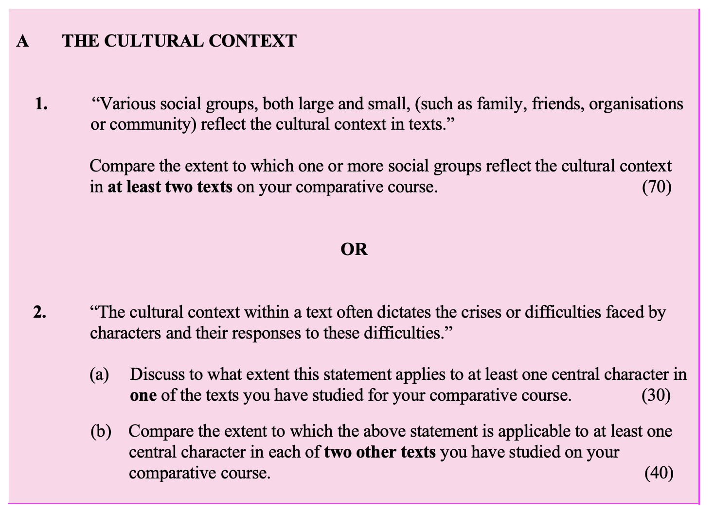 “Various-social-groups,-both-large-and-small,-(such-as-family,-friends,-organisations-or-community)-reflect-the-cultural-context-in-texts.”--Compare-the-extent-to-which-one-or-more-social-groups-reflect-the-cultural-context-in-at-least-two-texts-on-your-comparative-course.-Leaving Cert English-Question 1-2014.png