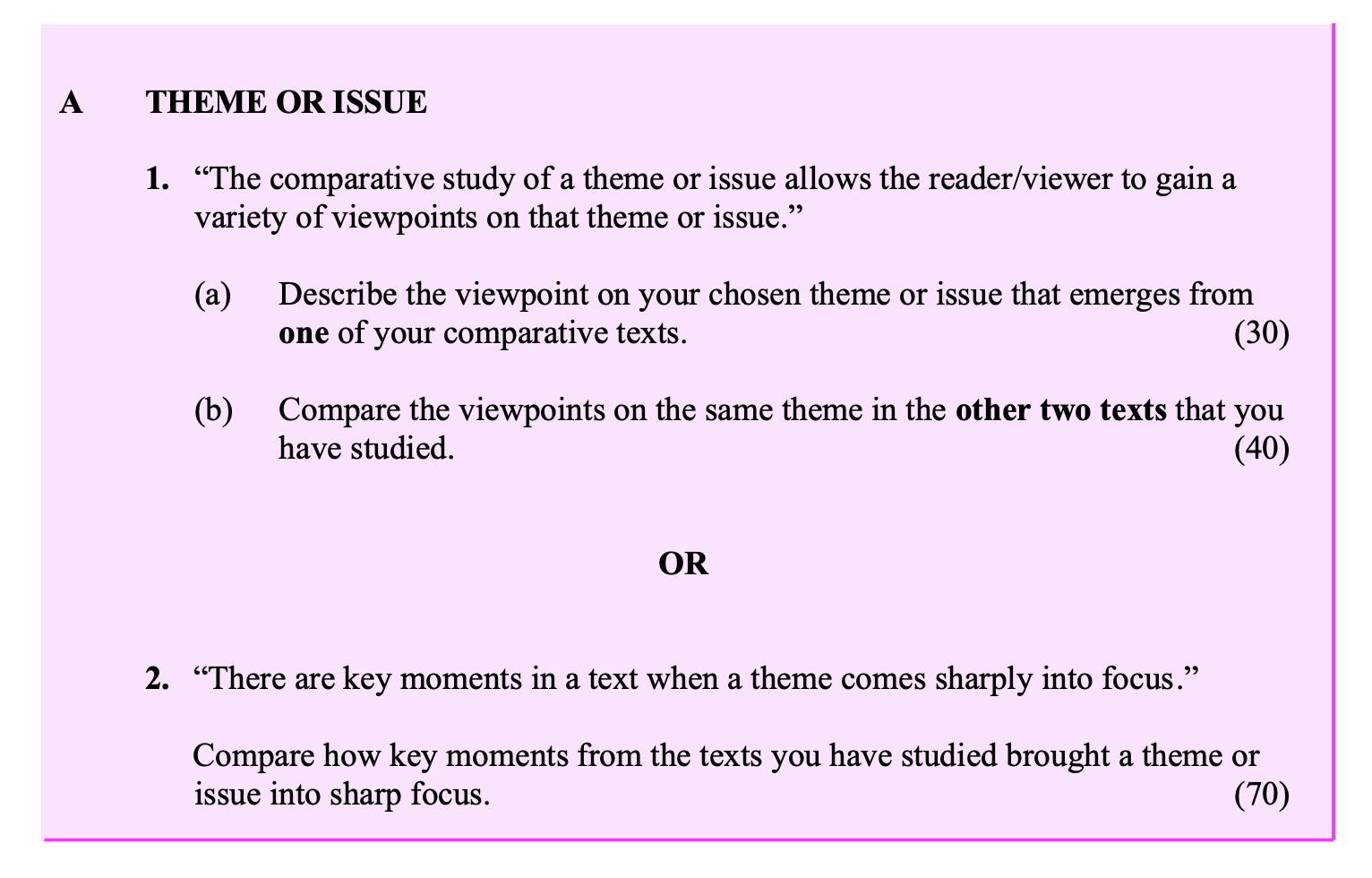1.-"The-comparative-study-of-a-theme-or-issue-allows-the-reader/viewer-to-gain-a-variety-of-viewpoints-on-that-theme-or-issue."--(a)-Describe-the-viewpoint-on-your-chosen-theme-or-issue-that-emerges-from-one-of-your-comparative-texts-Leaving Cert English-Question 1-2008.png