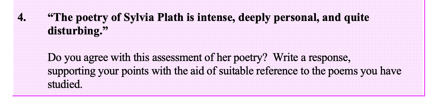 “The-poetry-of-Sylvia-Plath-is-intense,-deeply-personal,-and-quite-disturbing.”--Do-you-agree-with-this-assessment-of-her-poetry?-Write-a-response,-supporting-your-points-with-the-aid-of-suitable-reference-to-the-poems-you-have-studied.-Leaving Cert English-Question 4-2007.png
