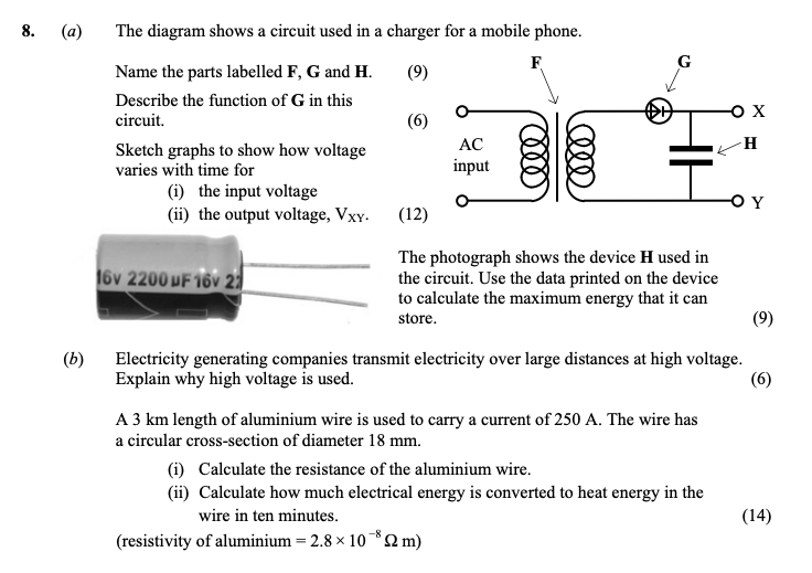 The-diagram-shows-a-circuit-used-in-a-charger-for-a-mobile-phone-Leaving Cert Physics-Question 8-2013.png