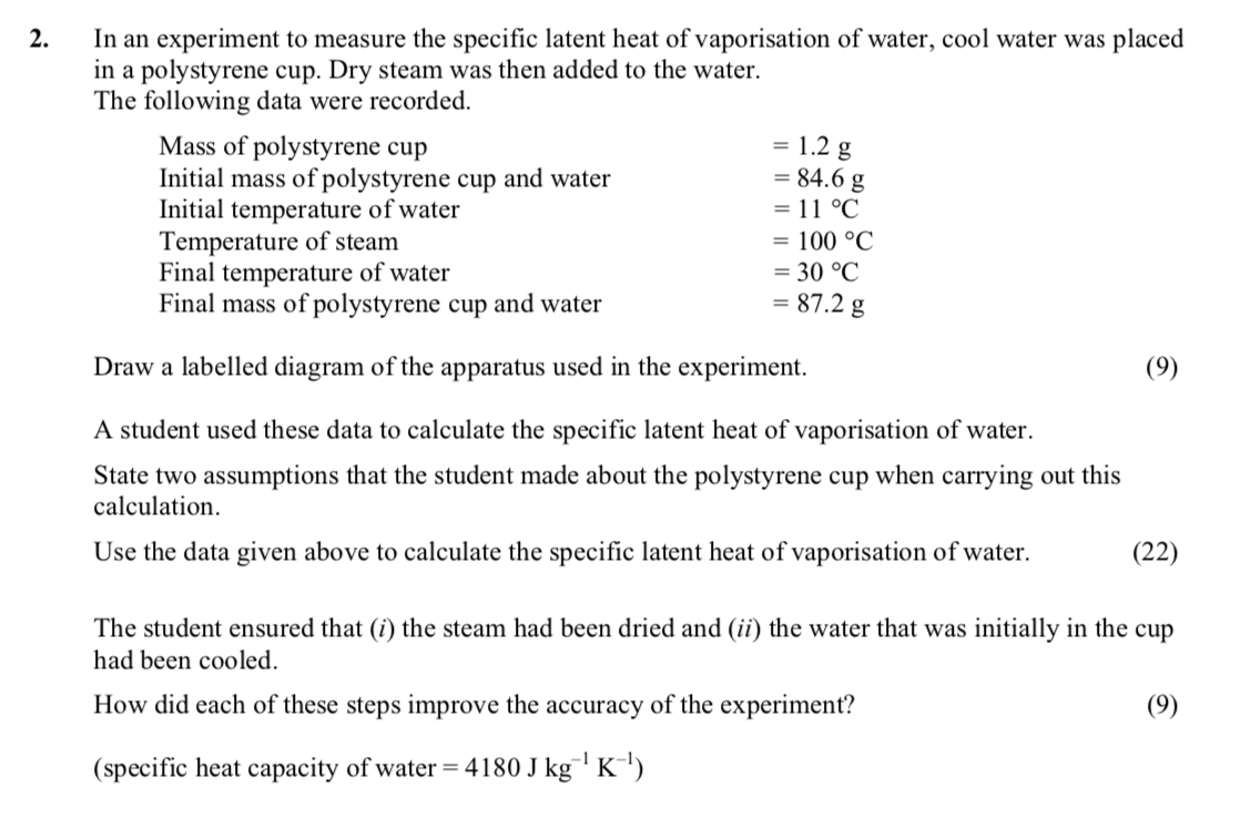 In-an-experiment-to-measure-the-specific-latent-heat-of-vaporisation-of-water,-cool-water-was-placed-in-a-polystyrene-cup-Leaving Cert Physics-Question 2-2015.png