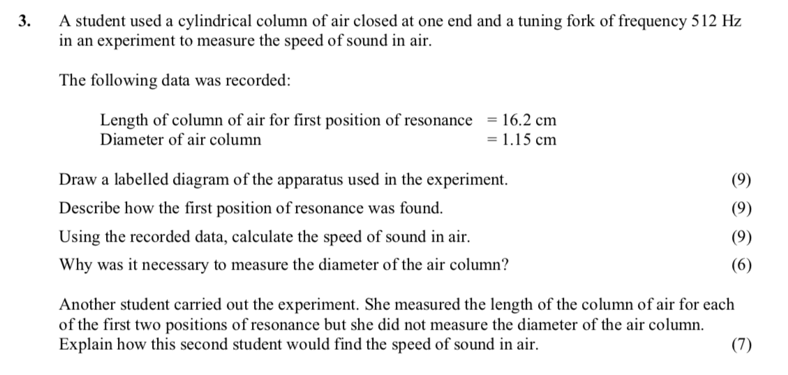 A-student-used-a-cylindrical-column-of-air-closed-at-one-end-and-a-tuning-fork-of-frequency-512-Hz-in-an-experiment-to-measure-the-speed-of-sound-in-air-Leaving Cert Physics-Question 3-2014.png