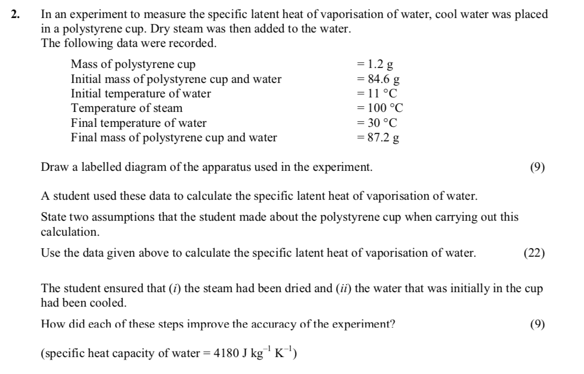 In-an-experiment-to-measure-the-specific-latent-heat-of-vaporisation-of-water,-cool-water-was-placed-in-a-polystyrene-cup-Leaving Cert Physics-Question 2-2015.png