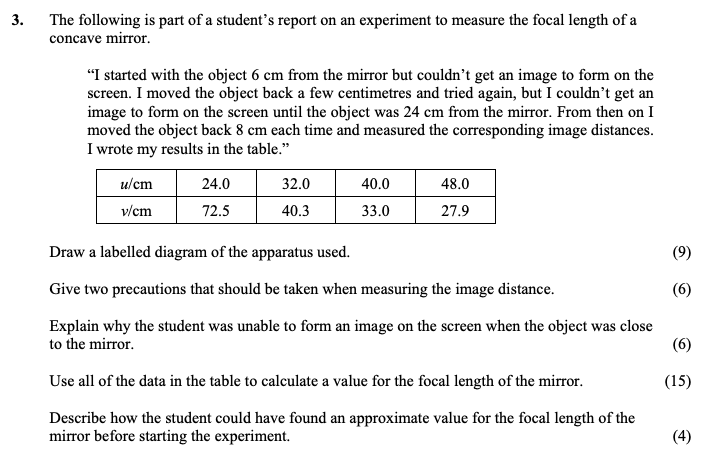 The-following-is-part-of-a-student’s-report-on-an-experiment-to-measure-the-focal-length-of-a-concave-mirror-Leaving Cert Physics-Question 3-2013.png