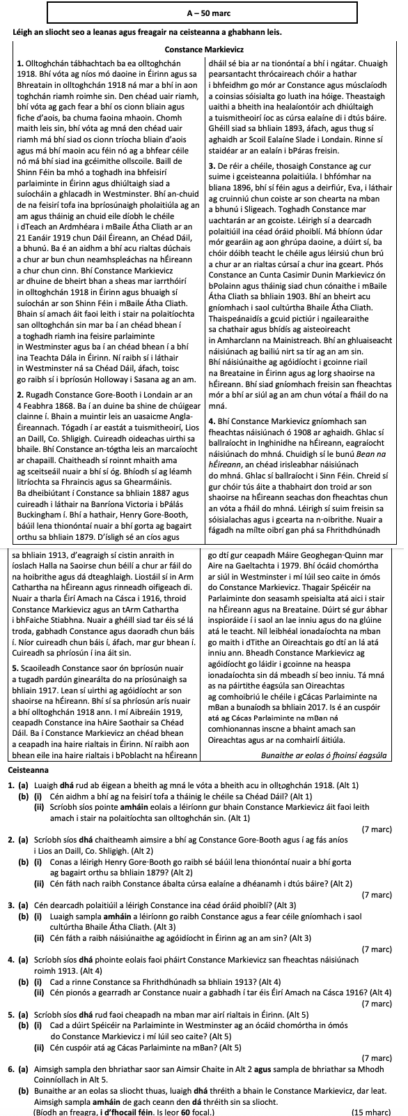 Luigh-siad-rud-atá-éiginn-a-bheith-ag-mná-le-vóta-a-bheith-acu-i--olltoghchán-1918-Leaving Cert Irish-Question 1-2019.png