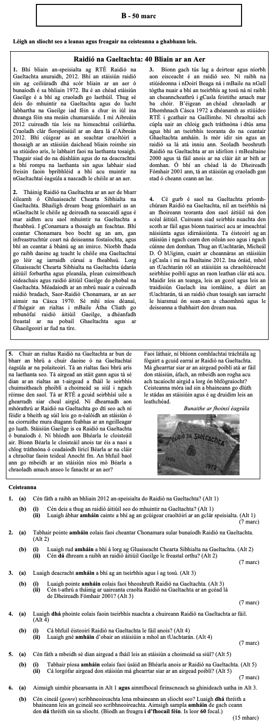 Cén-fáth-a-raibh-an-bhlian-2012-an-speisialta-do-Raidió-na-Gaeltachta?--(Alt-1)---Bhí-an-t-athrú-ag-ceiliúradh-dúshlán-ar-an-aer-(é-bunaithe-ó-40-bliain-1972)-Leaving Cert Irish-Question 1-2013.png
