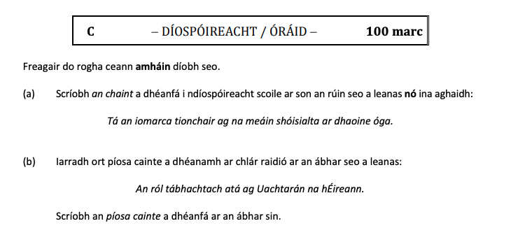 Freagair-do-rogha-cean-amháin-diobh-seo-Leaving Cert Irish-Question C-2018.png