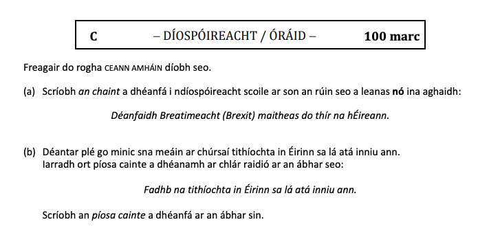 Freagair-do-rogha-CEANN-AMHAIN-díobh-seo-Leaving Cert Irish-Question C-2017.png