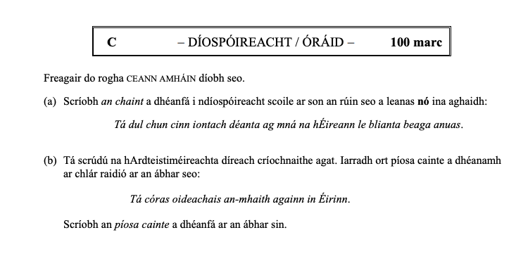 Freagair-do-rogha-CEANN-AMHÁIN-diobh-seo-Leaving Cert Irish-Question C-2015.png