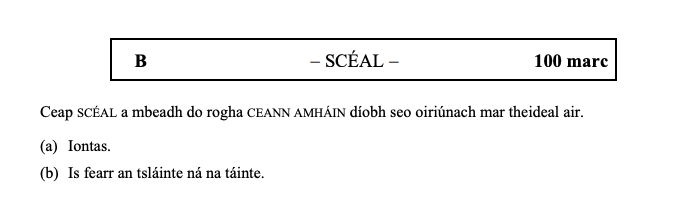 Ceap-SCÉAL-a-mbeadh-do-rogha-CEANN-AMHAIN-diobh-seo-oiriúnach-mar-theideal-air-Leaving Cert Irish-Question B-2016.png