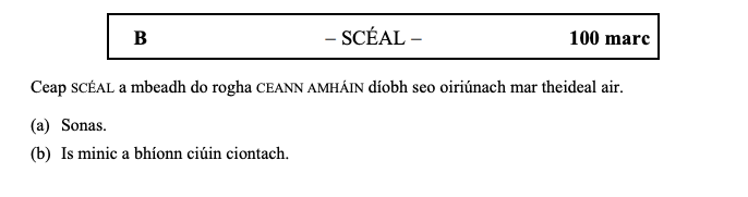 Ceap-SCÉAL-a-mbeadh-do-rogha-CEANN-AMHÁIN-diobh-seo-oiriúnach-mar-thideal-air-Leaving Cert Irish-Question B-2013.png