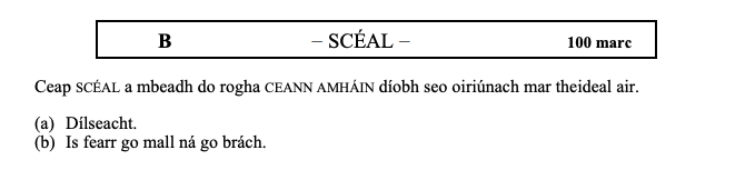Ceap-SCÉAL-a-mbead-do-rogha-CEANN-AMHÁIN-diobh-seo-oiriúnach-mar-theideal-air-Leaving Cert Irish-Question B-2012.png