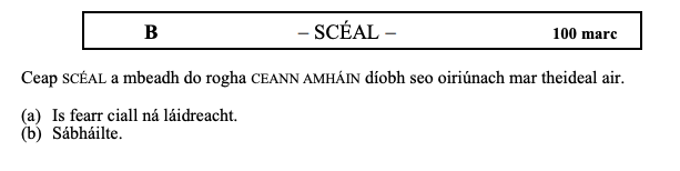 Ceap-SCÉAL-a-mbeadh-do-rogha-CEANN-AMHÁIN-diobh-seo-oiriúnach-mar-theideal-air-Leaving Cert Irish-Question B-2009.png