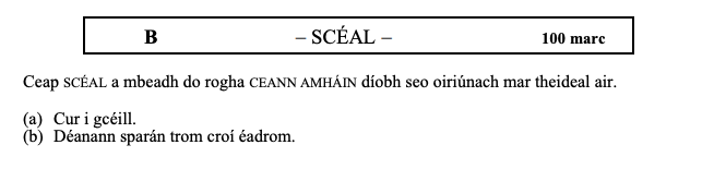 Ceap-SCÉAL-a-mbéadh-do-rogha-CEANN-AMHÁIN-díobh-seo-oiriúnach-mar-theideal-air-Leaving Cert Irish-Question B-2008.png