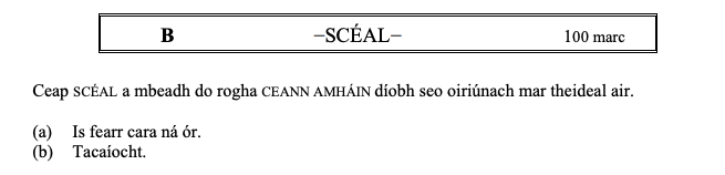 Ceap-SCÉAL-a-mbeadh-do-rogha-CEANN-AMHÁIN-diobh-seo-oiriúnach-mar-theideal-air-Leaving Cert Irish-Question B-2007.png