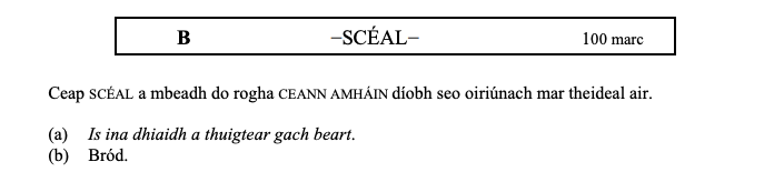 Ceap-SCEÁL-a-mbeadh-do-rogha-CEANN-AMHÁIN-diobh-seo-oiriúnach-mar-theideal-air-Leaving Cert Irish-Question B-2005.png