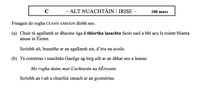 Freagair-do-rogha-CEANN-AMHÁIN-diobh-seo-Leaving Cert Irish-Question C-2011.png