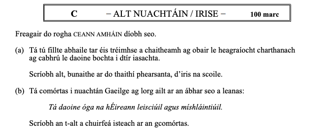 Freagair-do-rogha-CEANN-AMHÁIN-diobh-seo-Leaving Cert Irish-Question C-2010.png