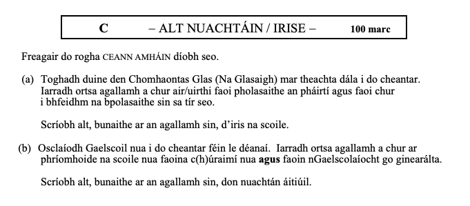 Freagair-do-rogha-CEANN-AMHÁN-diobh-seo-Leaving Cert Irish-Question C-2009.png