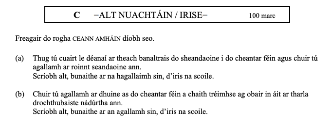 Freagair-do-rogha-CEANN-AMHÁIN-diobh-seo-Leaving Cert Irish-Question C-2007.png