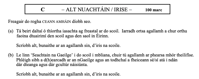 Freagair-do-rogha-CEANN-AMHÁIN-diobh-seo-Leaving Cert Irish-Question C-2006.png