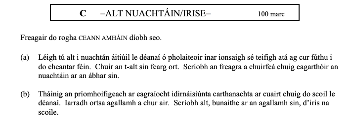 Freagair-do-rogha-CEANN-AMHÁIN-diobh-seo-Leaving Cert Irish-Question C-2012.png