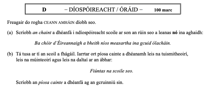 Freagair-do-rogha-CEANN-AMHÁIN-diobh-seo-Leaving Cert Irish-Question D-2012.png