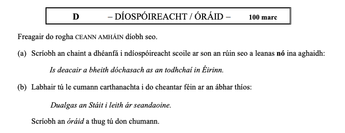 Freagair-do-rogha-CEANN-AMHÁIN-diobh-seo-Leaving Cert Irish-Question D-2011.png