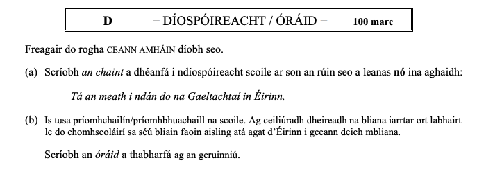 Freagair-do-rogha-CEANN-AMHÁIN-diobh-seo-Leaving Cert Irish-Question D-2008.png