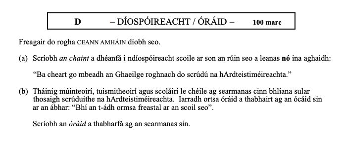 Freagair-do-rogha-CEANN-AMHAIN-diobh-seo-Leaving Cert Irish-Question D-2008.png