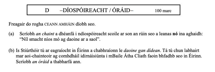 Freagair-do-rogha-CEANN-AMHÁIN-diobh-seo-Leaving Cert Irish-Question D-2006.png