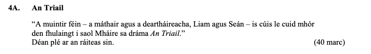 "A-munitir-féin-–-a-máthair-agus-a-deartháireacha,-Liam-agus-Seán-–-is-cúis-le-cuid-mhór-den-fhulaingt-i-saol-Mhairé-sa-dráma-An-Triall."---Déan-plé-ar-an-ráiteas-sin-Leaving Cert Irish-Question 4a-2015.png