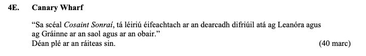 “Sa-scéal-Cosaint-Sonraí,-tá-léiríú-éifeachtach-ar-an-dearcadh-difriúil-atá-ag-Leanaí-agus-ag-Gráinne-ar-an-saol-agus-ar-an-obair-Leaving Cert Irish-Question 4E-2015.png