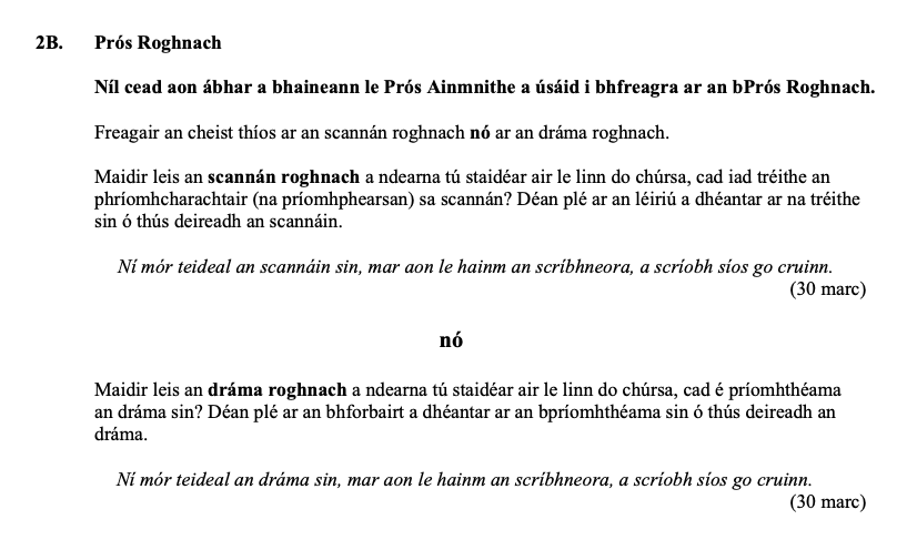 Níl-cead-aon-ábhar-a-bhaineann-le-Prós-Ainmnithe-a-úsáid-i-bhfreagra-ar-an-bPrós-Roghnach-Leaving Cert Irish-Question 2B-2018.png